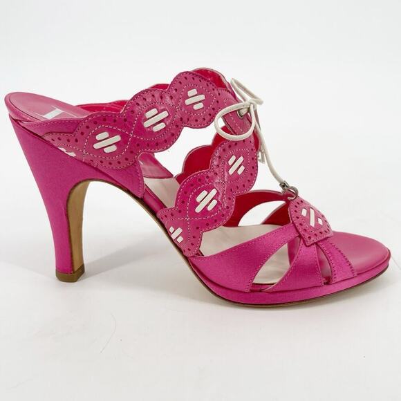 Dior Fuchsia Pink Leather Satin CD Bow Detail Block Heel Mule Slide Sandal EU 37 - Picture 2 of 14